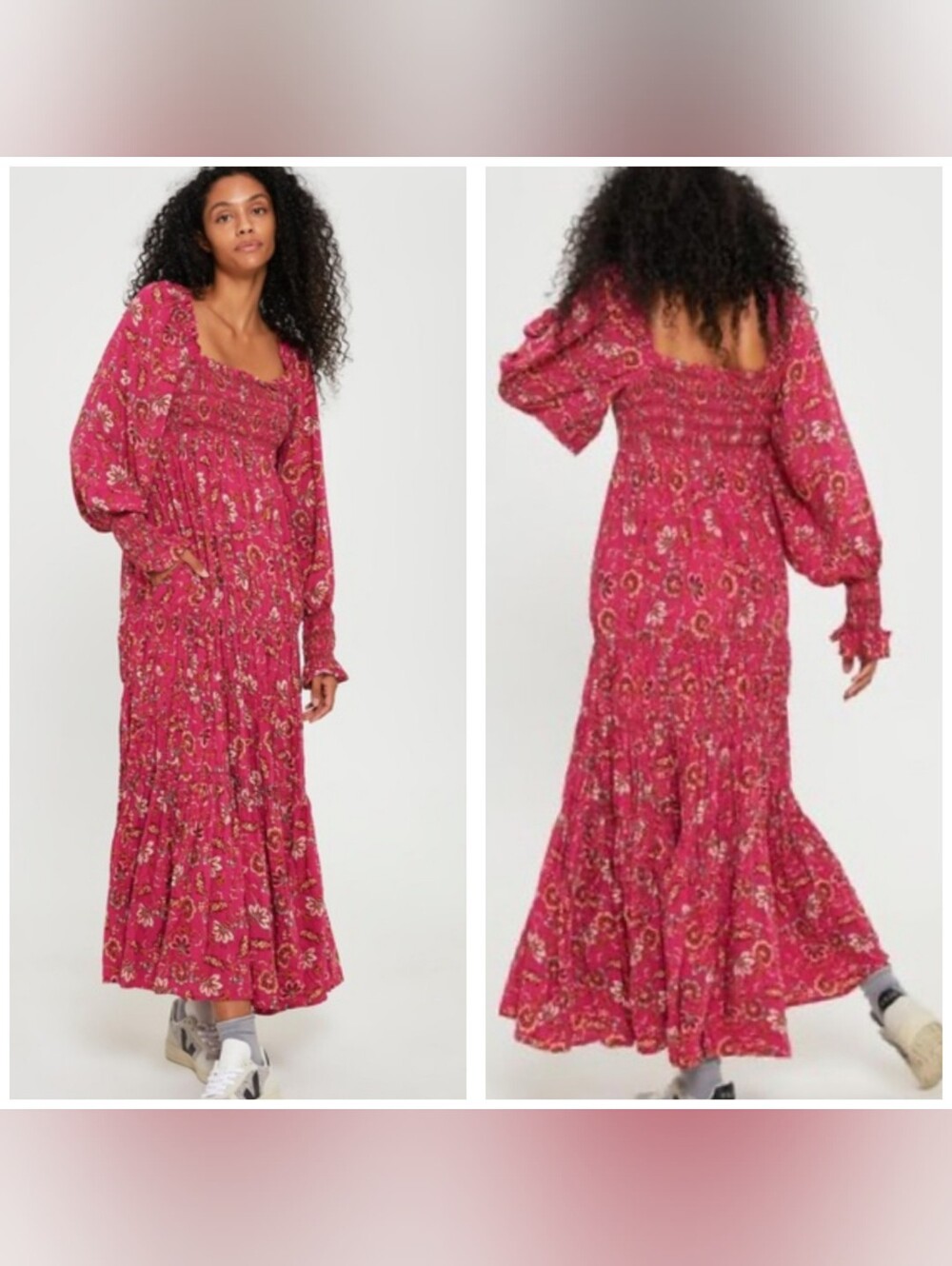 Free People Sweet Escape Floral Maxi Dress Size S Smocked Pink Boho